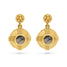 Load image into Gallery viewer, Gold &amp; Labradorite Cleopatra Round Earrings