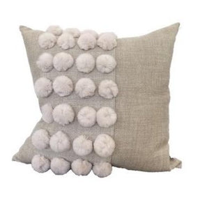 Penelope Natural Linen Pillow with Pompoms