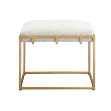 Load image into Gallery viewer, Matte gold bench with faux white shearling