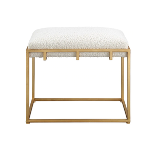 Matte gold bench with faux white shearling