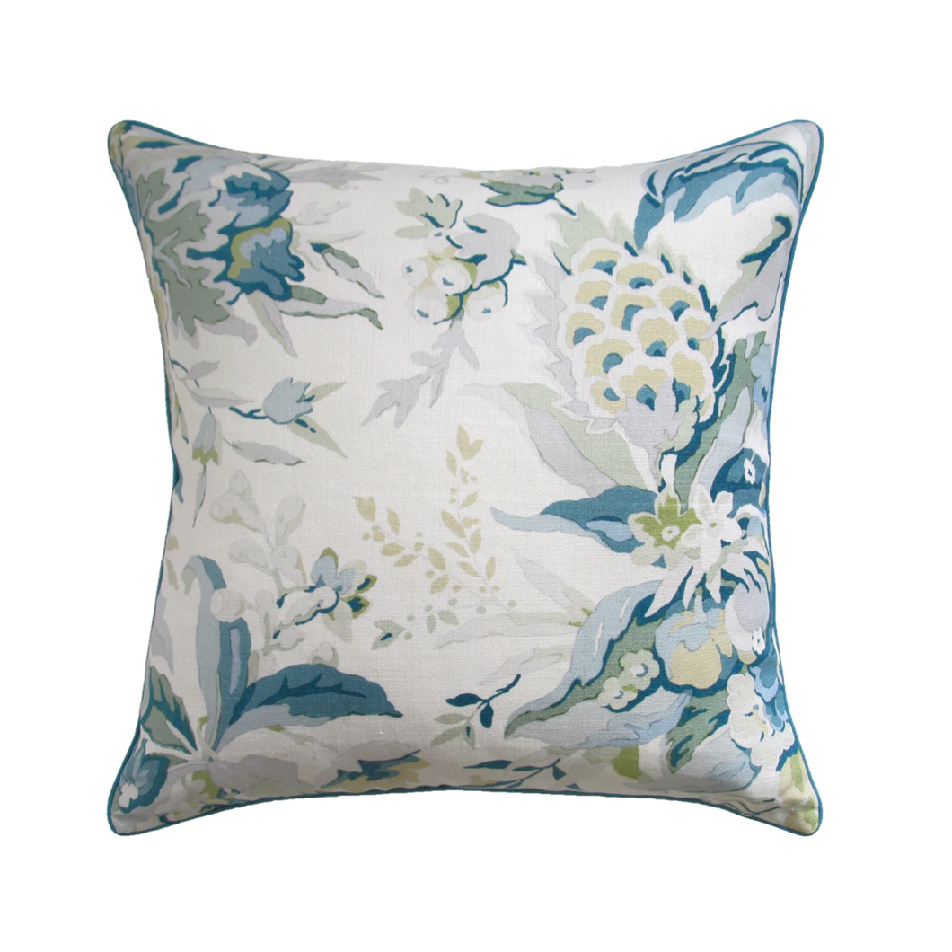 Aqua Flowery Pillow 22 x 22