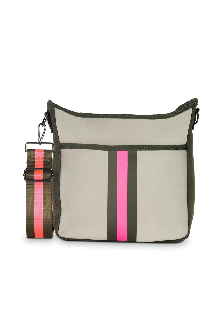 Neoprene Crossbody Bag in Putty/Army/Pink Swank