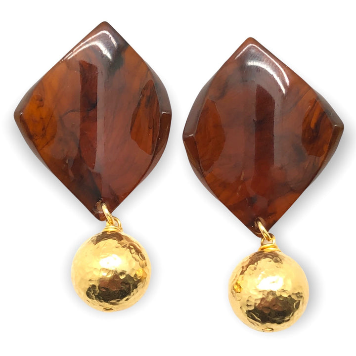 Tortoise and Gold Ball Drop Earrings