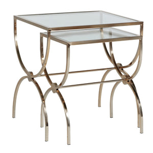 Brushed Gold Glass Nesting Tables
