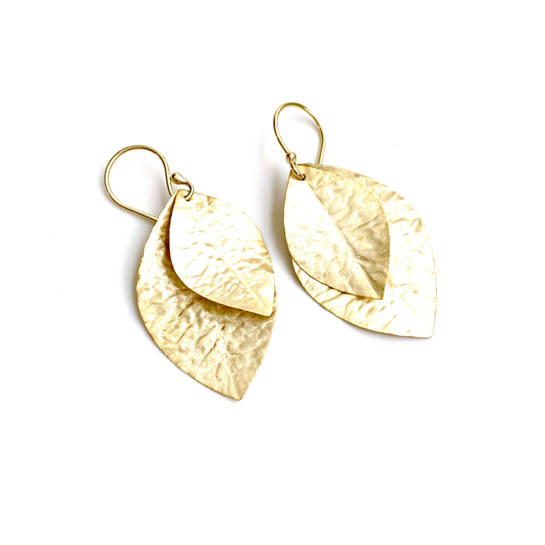 Double Leaf Earrings in Gold