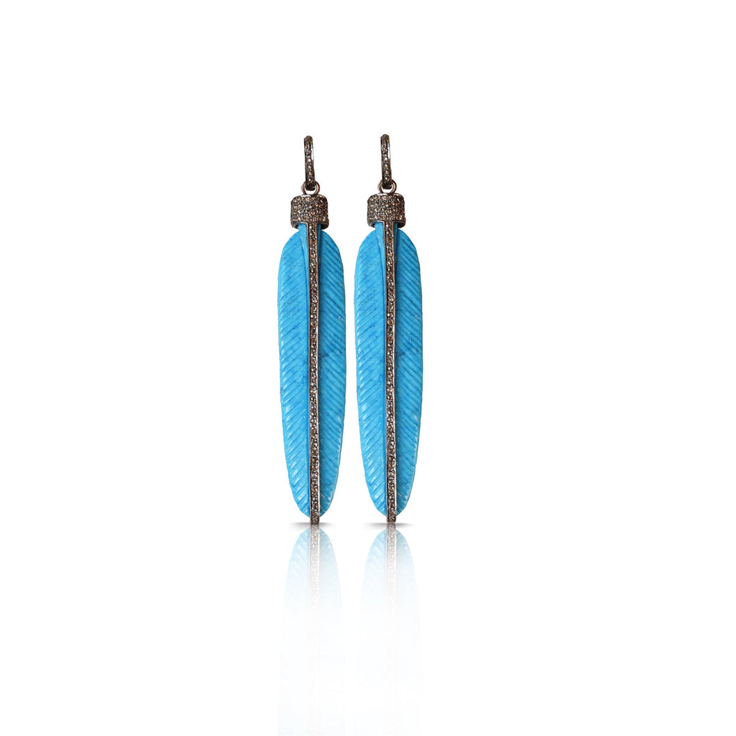 Carved Turquoise Feather Earrings