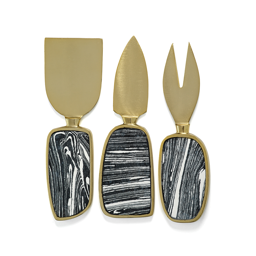 Black Marbleized Cheese Knives Set
