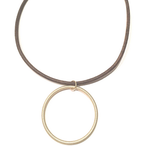 Circle of Love Leather Necklace Gold