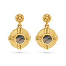 Load image into Gallery viewer, Gold &amp; Labradorite Cleopatra Round Earrings