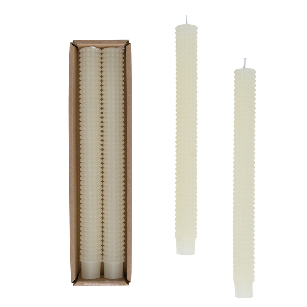 Cream Hobnail Taper Candles S/2