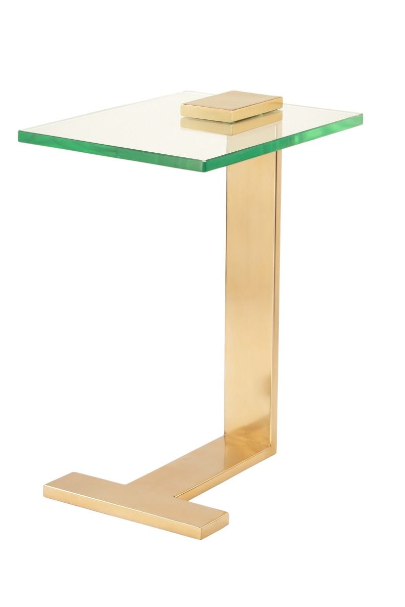 Gold Side Table with Square Glass Top