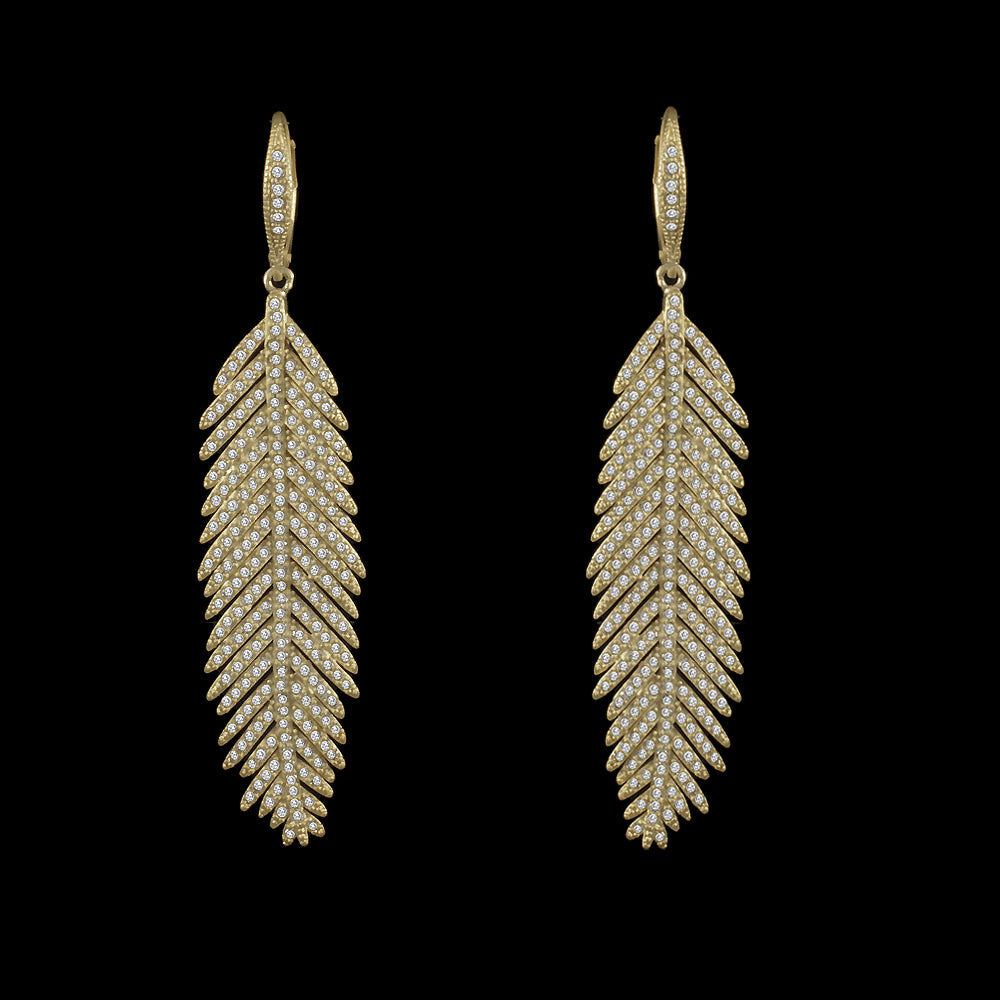 Gold Pave Feather Earrings