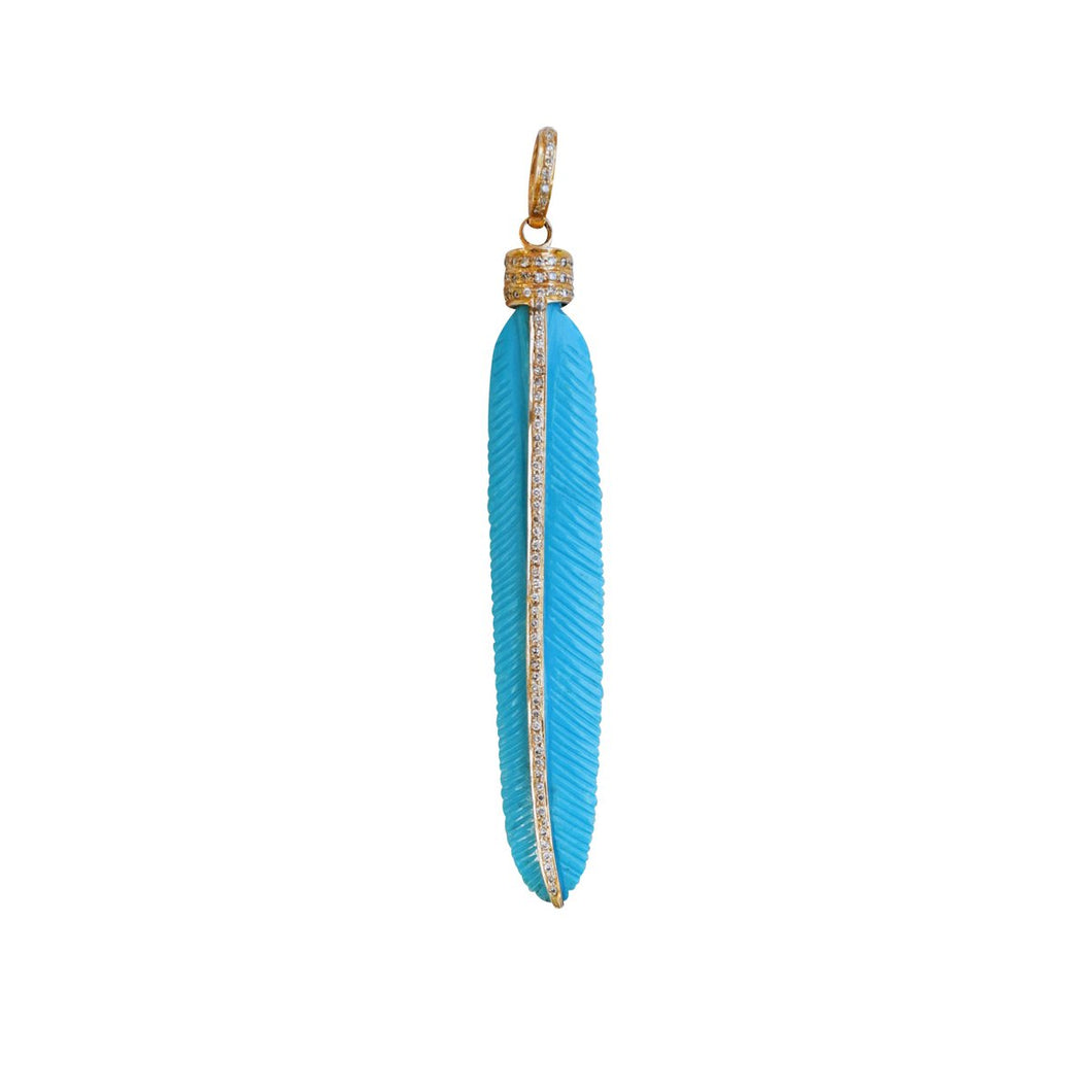 14K Gold & Turquoise Feather Pendant
