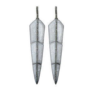 Large Enamel Feather Earrings - Pearl Grey