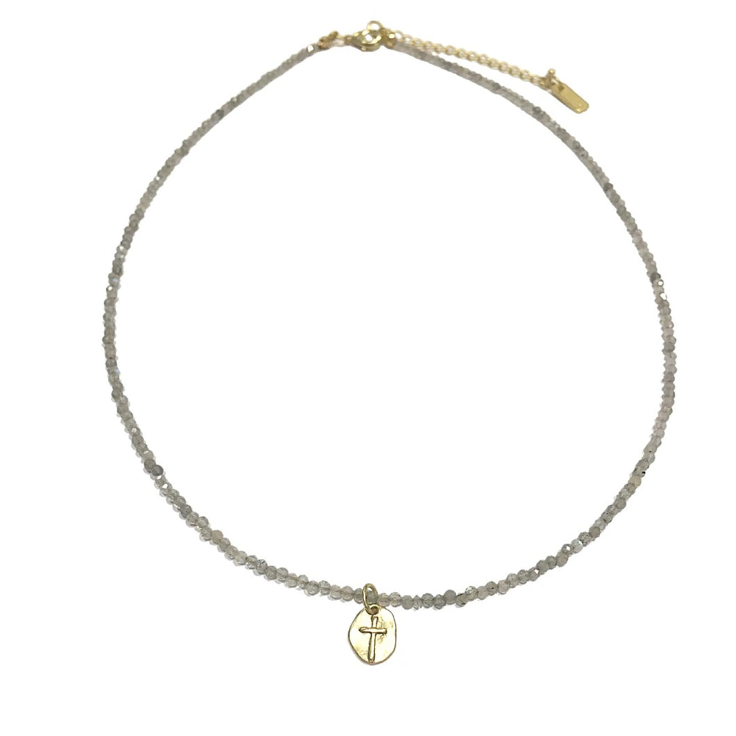 Hope Cross Necklace in Gold and Labradorite