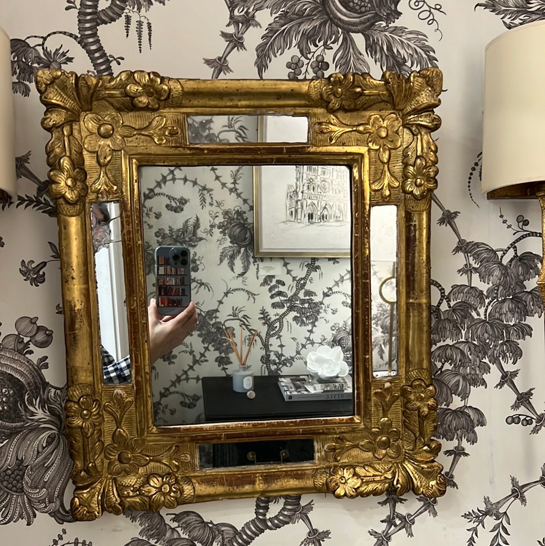 1800s Ornate Mirror with Floral Motif