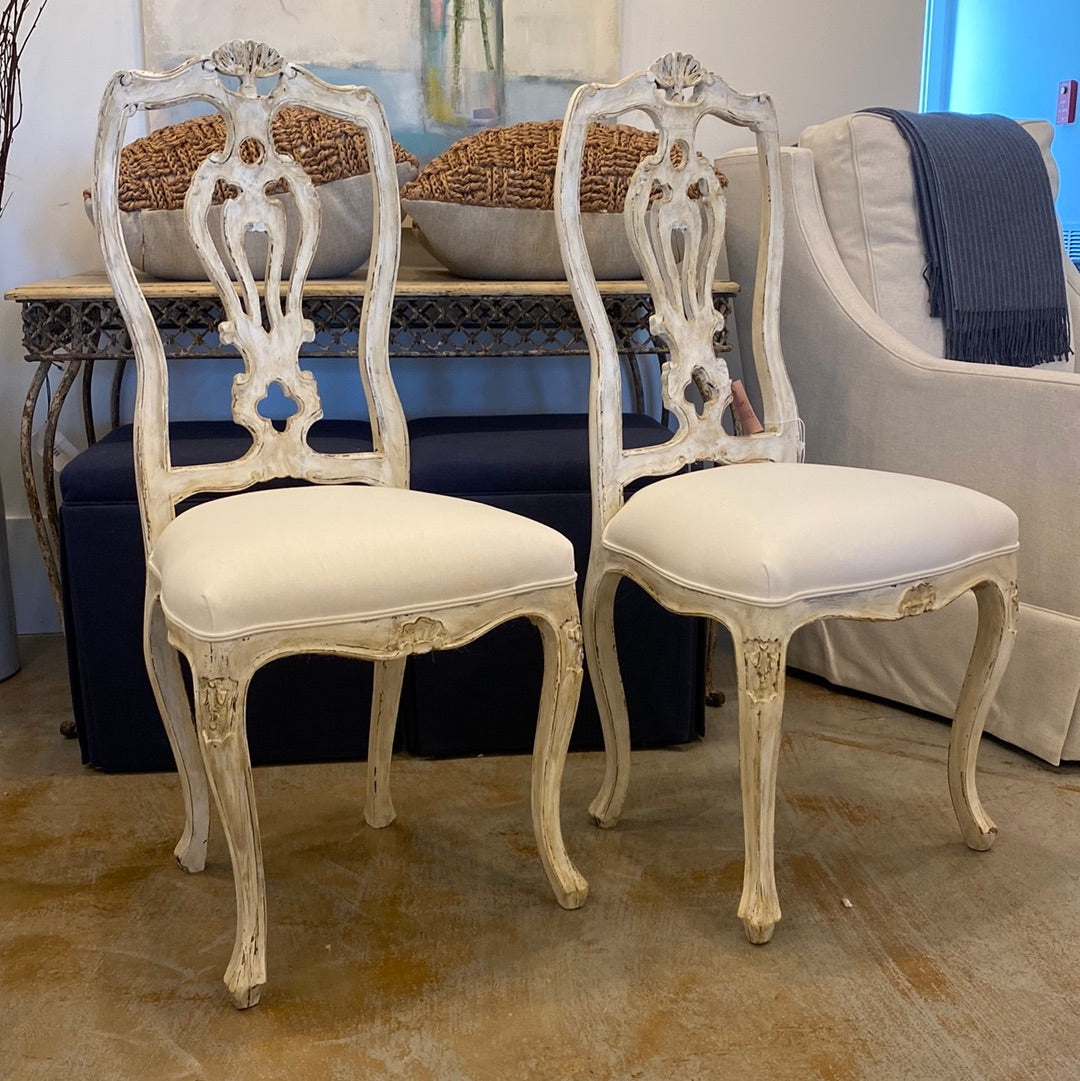 Pair of Chippendale Style Painted Chairs 42x18x15x18.5