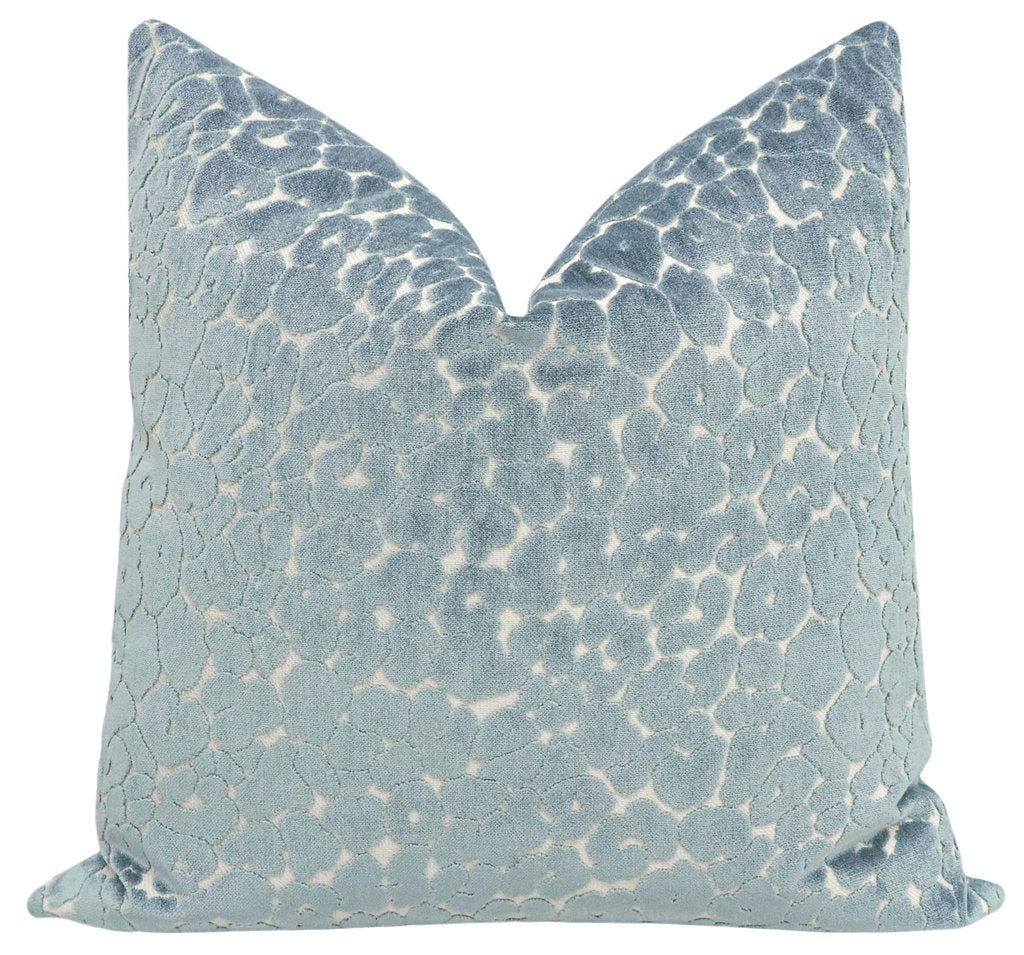 Cerulean Blue Leopard Cut Velvet Pillow