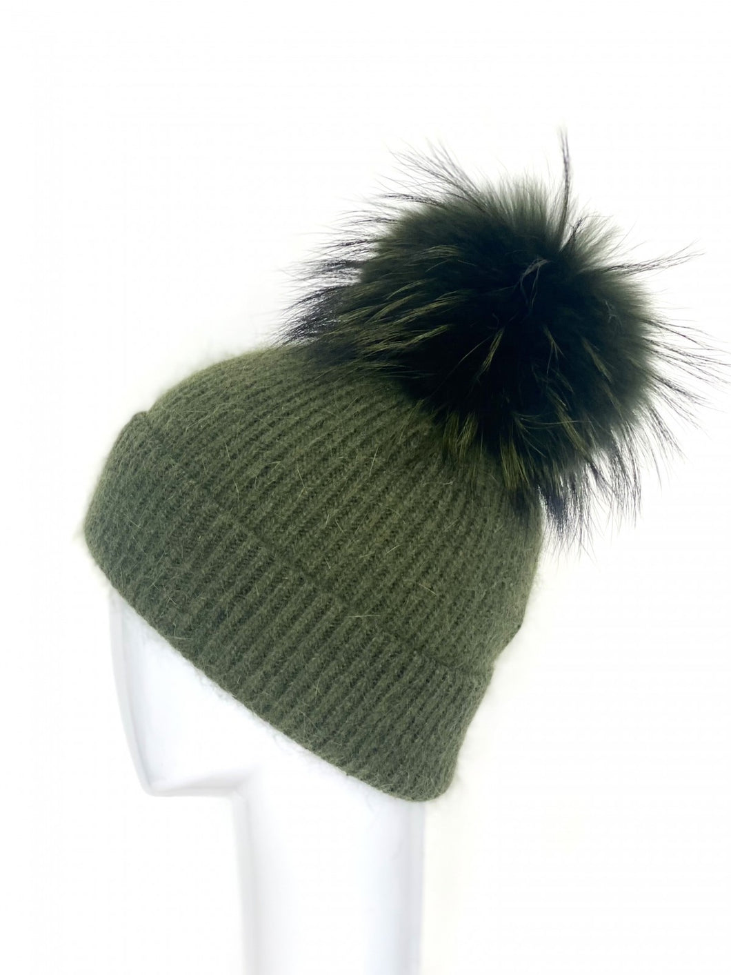 Olive Green Angora & Wool Hat