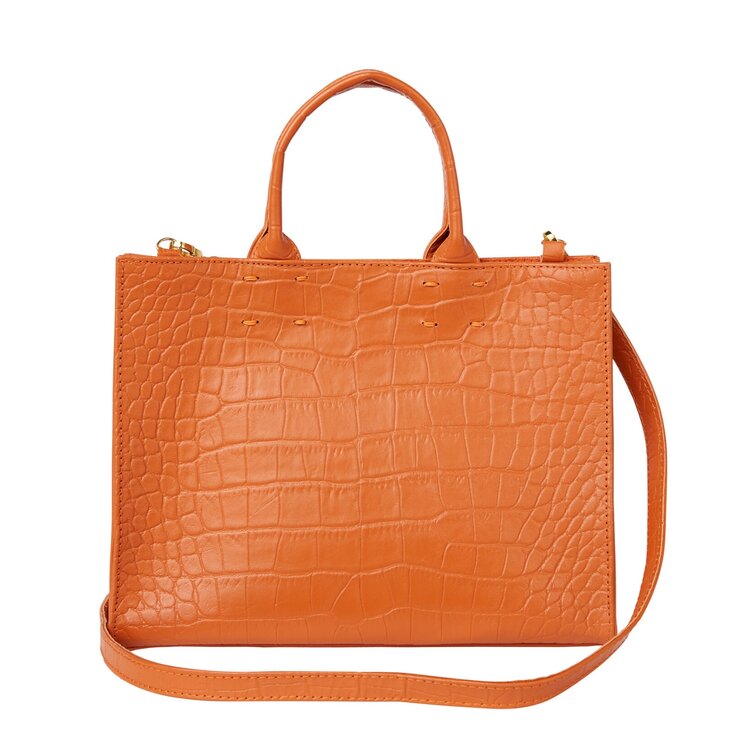 Orange Croc Print Leather Bag