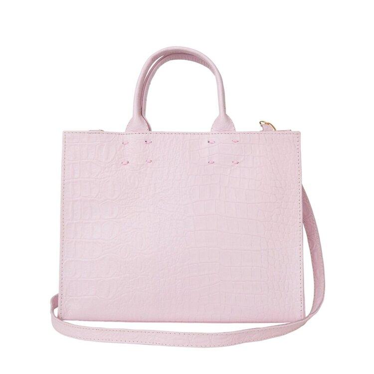 Pink Croc Print Leather Bag