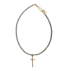 Prayer Cross on Gray Necklace