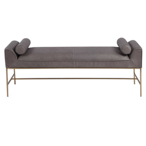Slate Grey Leather Bench with Bolsters