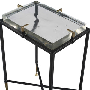 Thick Glass Top Black Iron Table