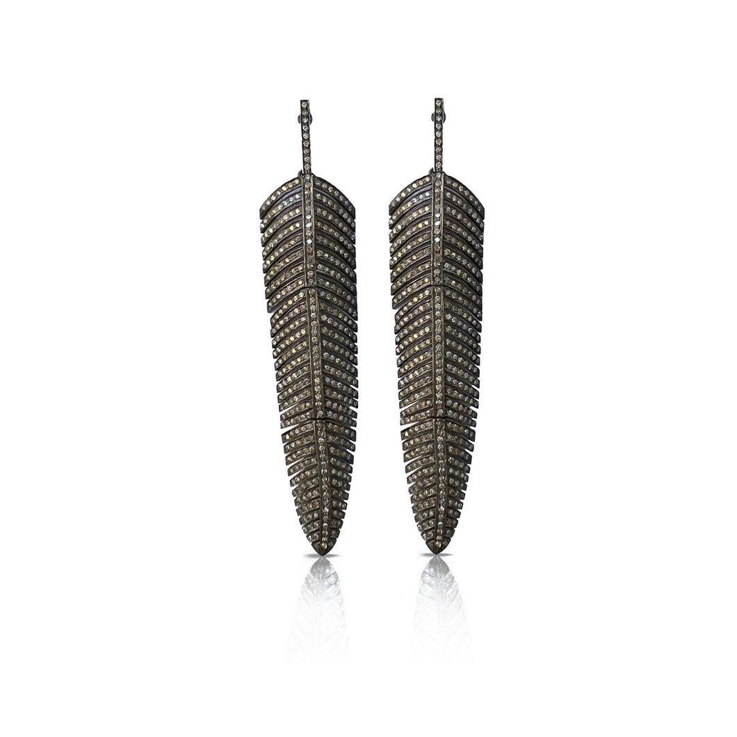 Large Full Pave Feather Earrings