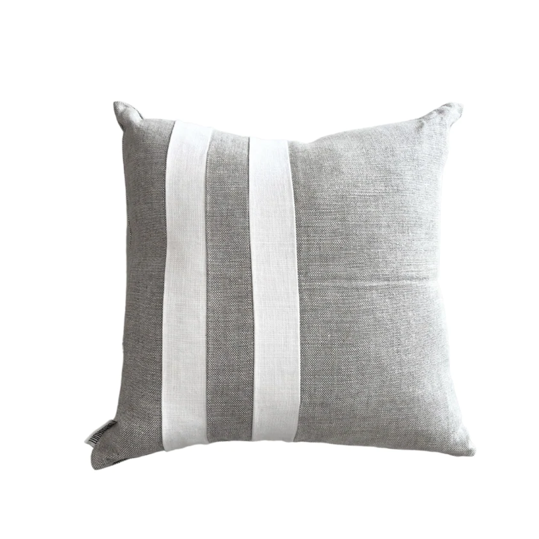White/Natural Linen 2 Strips Pillow 22x22