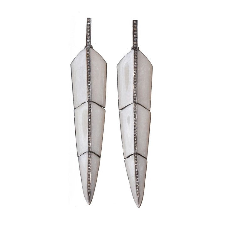 Pearl White Enamel Feather Earrings