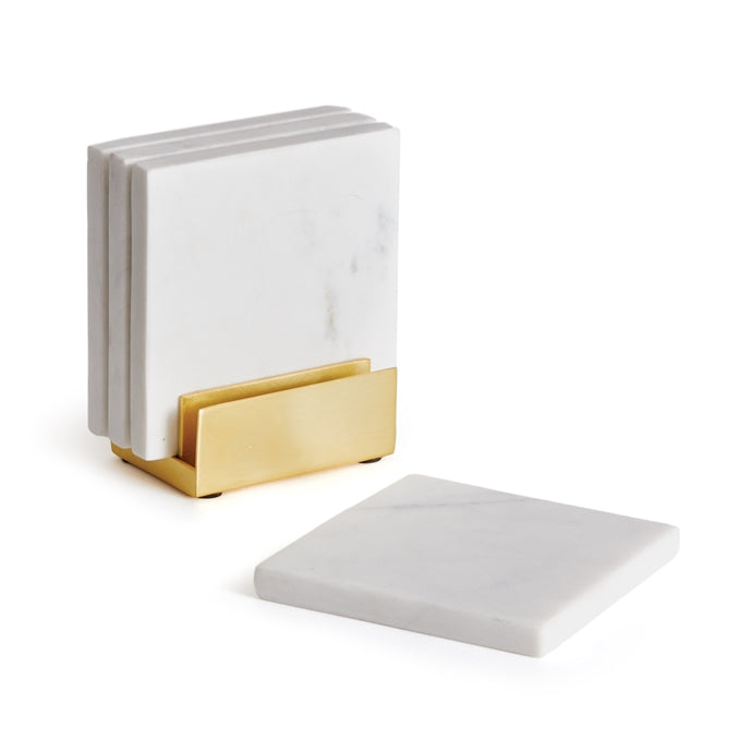 White Marble Coasters & Gold Stand