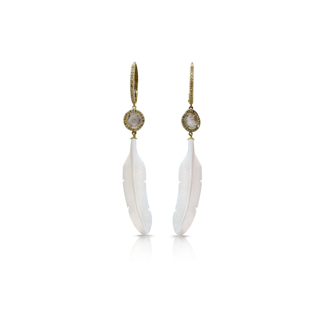 14K White Bone Feather Earrings